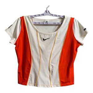 NIKE Dry-Fit Cropped T-Shirt XL Women's Orange White Warm Up Jersey Cotton Blend